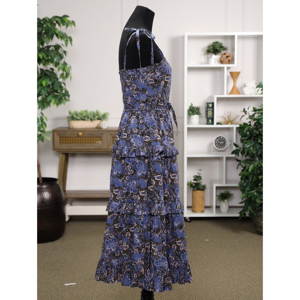 Rare Boho Luxe Ulla Johnson Capsule Collection Tiered Blue Floral Maxi Dress 6 - Picture 7 of 16